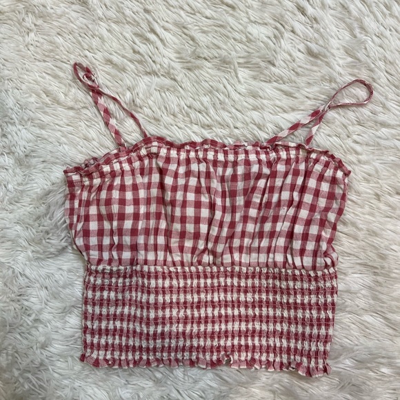 American Eagle Gingham Smocked Sleeveless Top - Picture 2 of 5